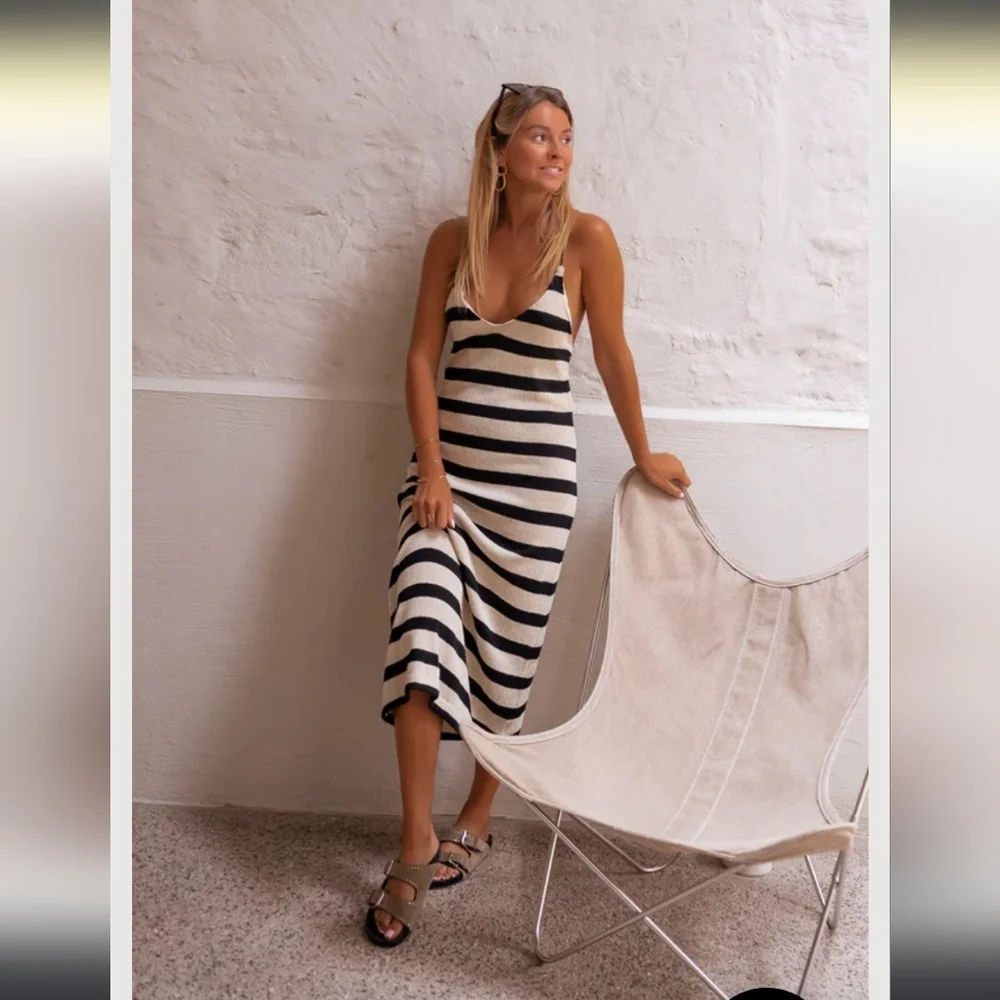 Striped Black and White Maxi Dress - Picture 1 of 8